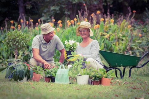 Overgrown garden being cleared by professionals